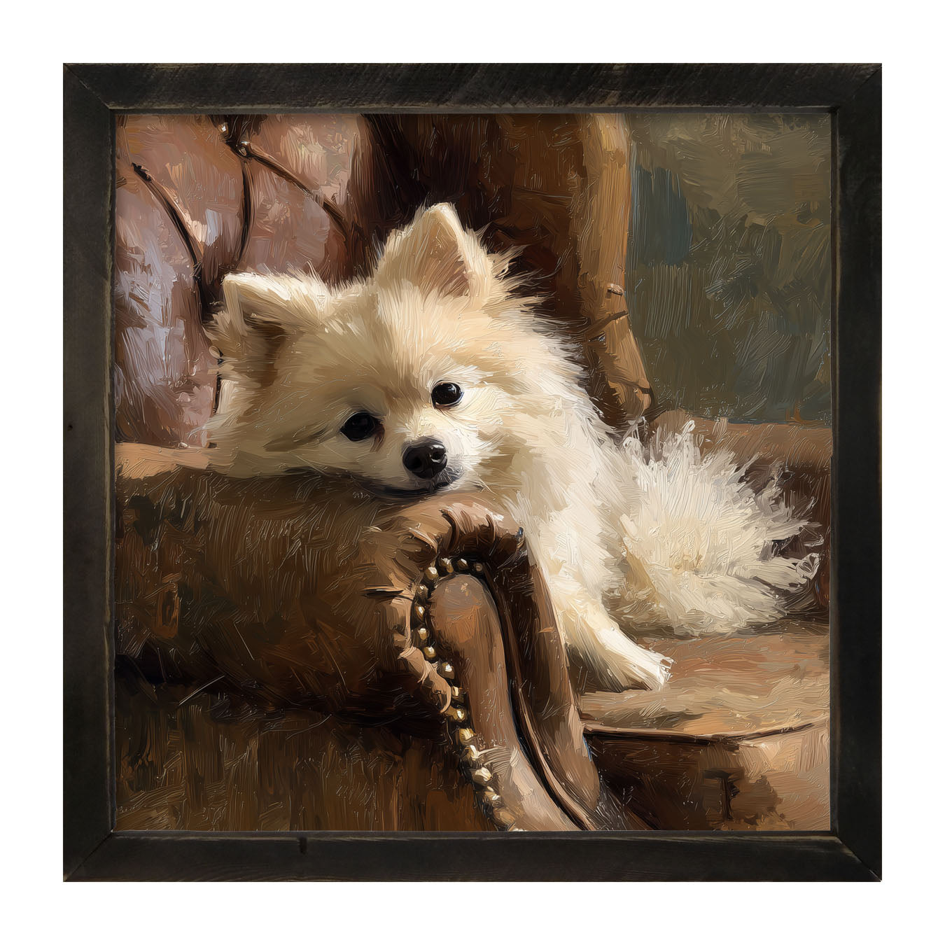 Armchair with Pomeranian Dog - Framed Art