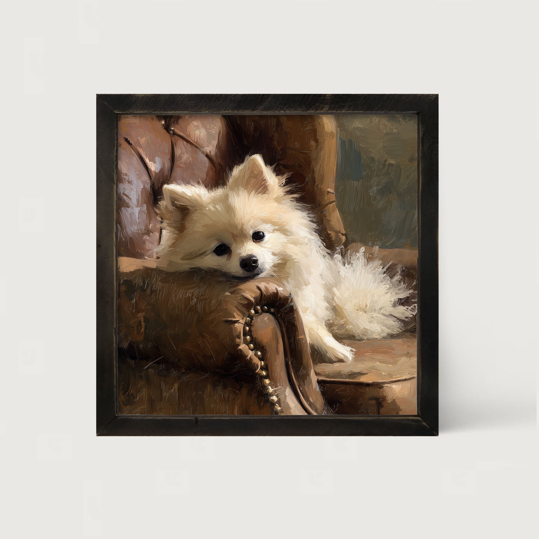 Armchair with Pomeranian Dog - Framed Art