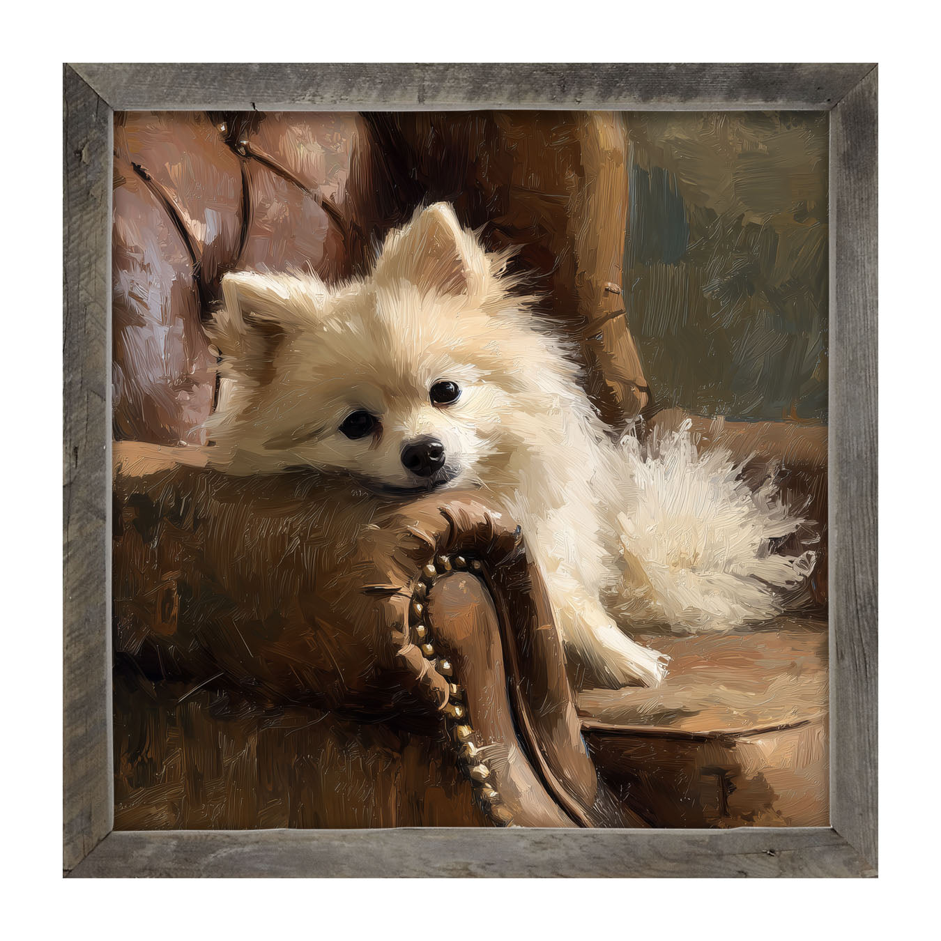 Armchair with Pomeranian Dog - Framed Art
