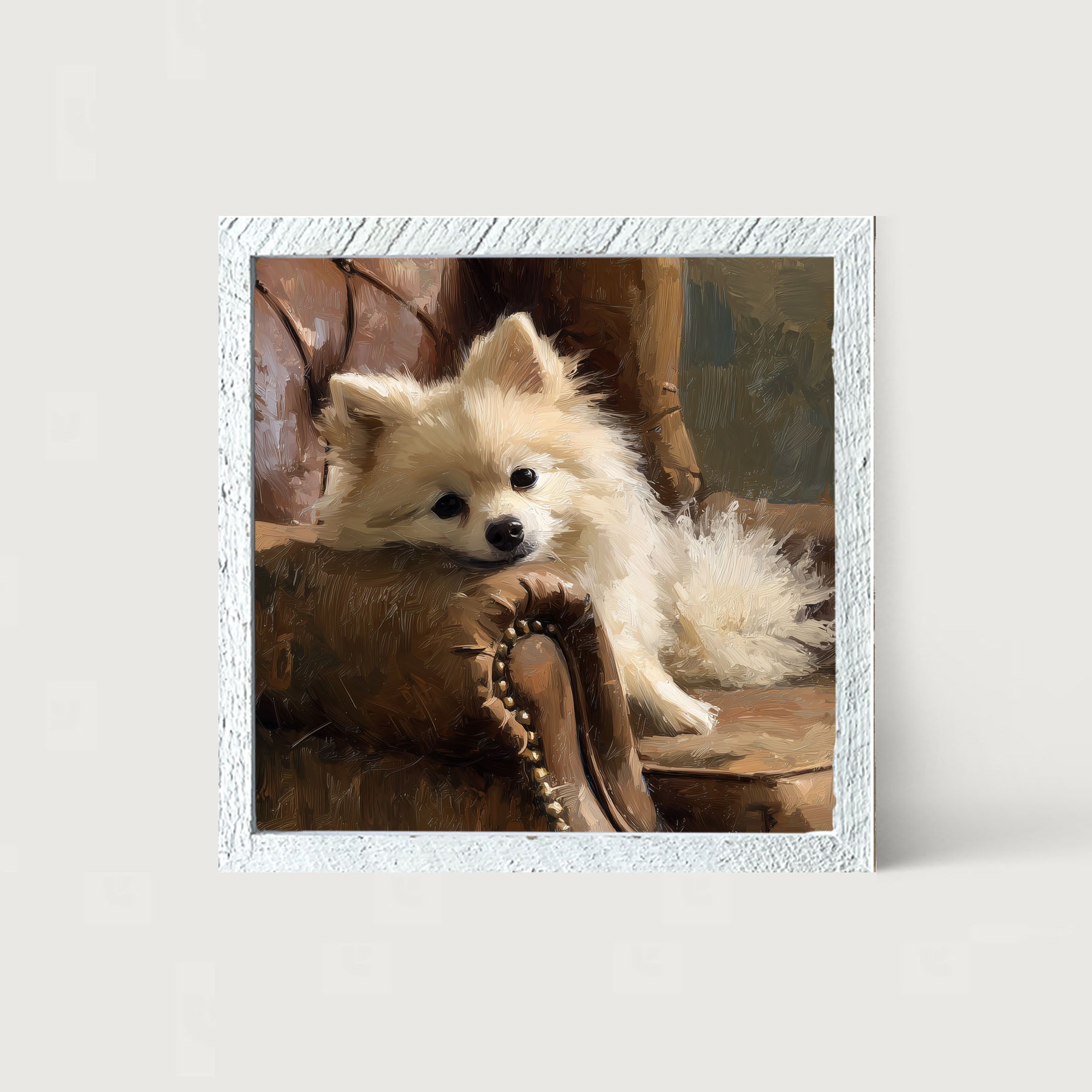 Armchair with Pomeranian Dog - Framed Art