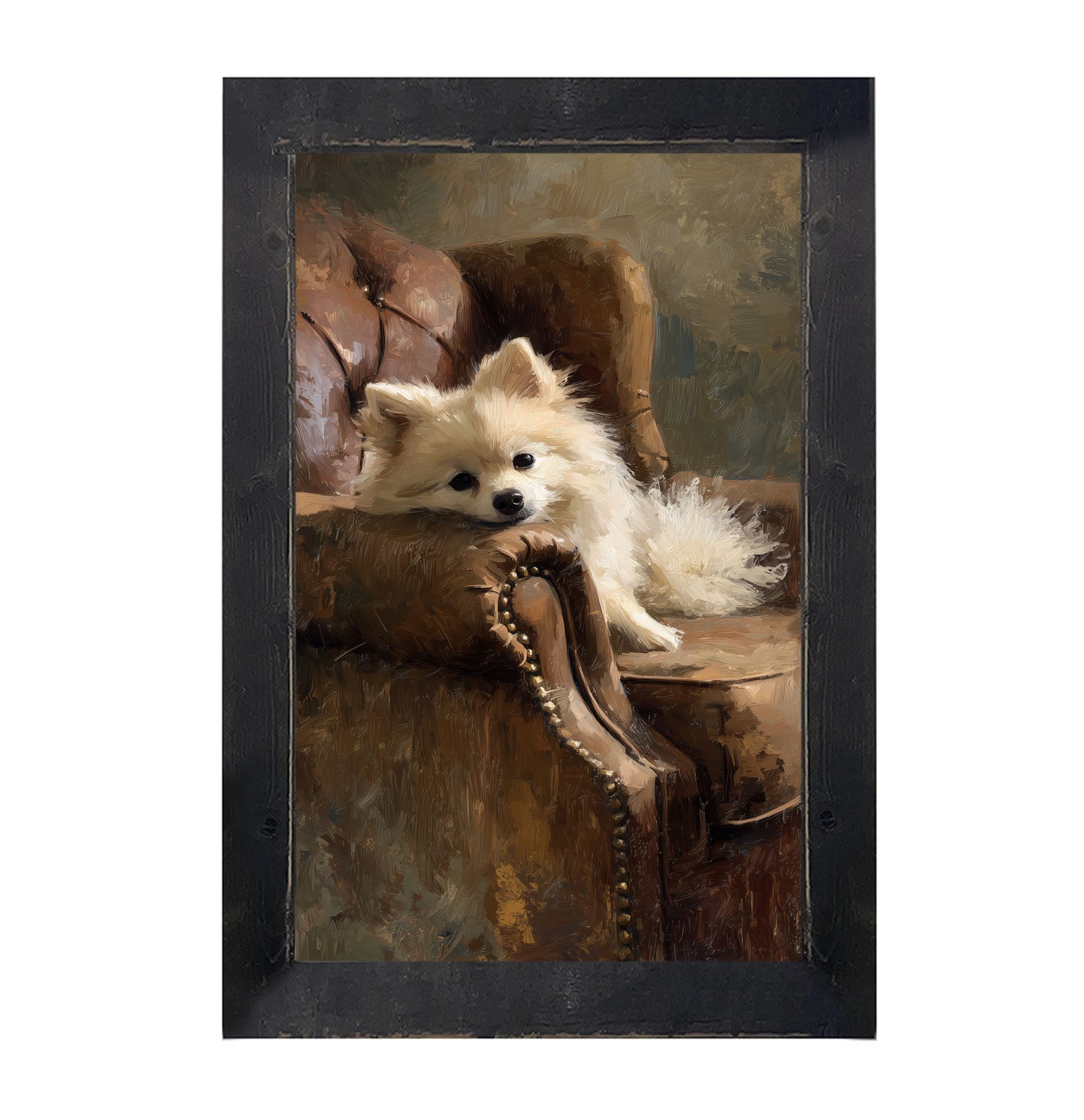 Armchair with Pomeranian Dog - Framed Art