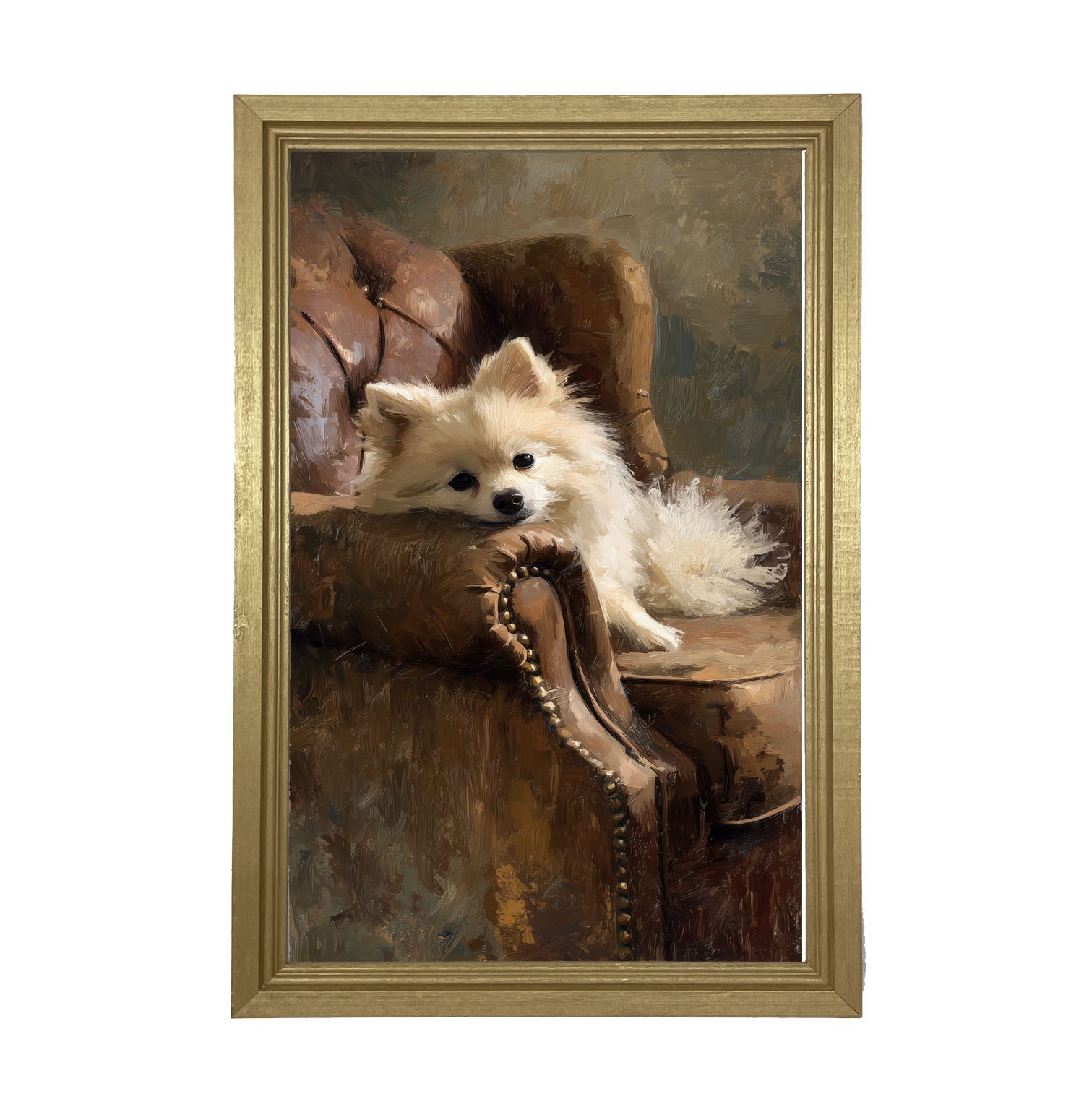 Armchair with Pomeranian Dog - Framed Art