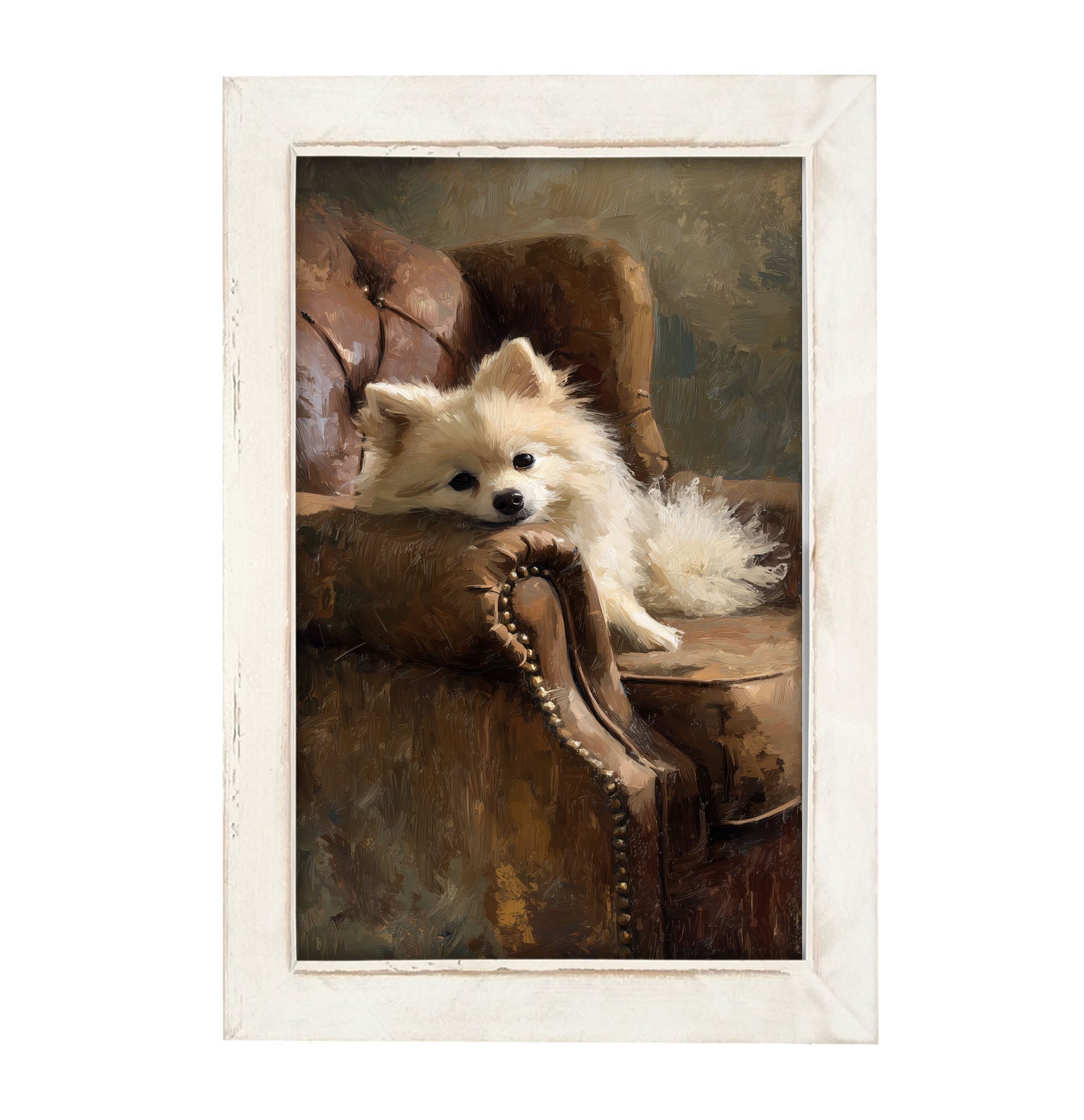 Armchair with Pomeranian Dog - Framed Art