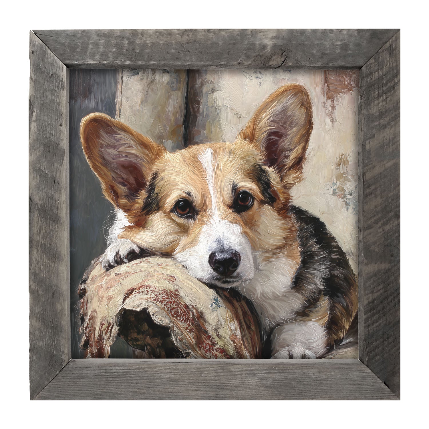 Armchair with Welsh Corgi Dog - Framed Art