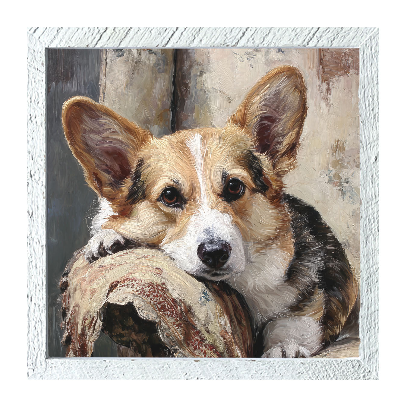 Armchair with Welsh Corgi Dog - Framed Art