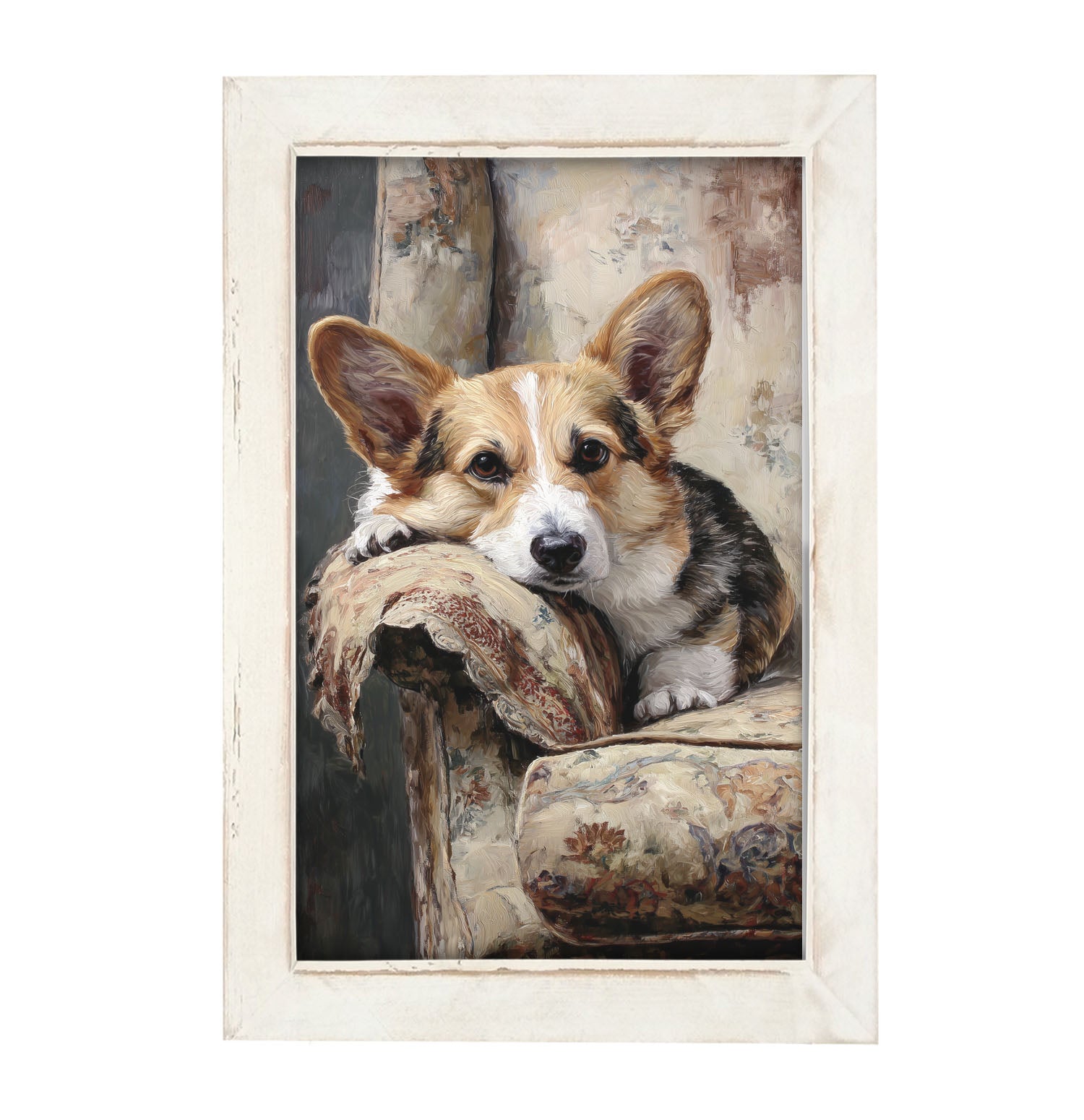 Armchair with Welsh Corgi Dog - Framed Art