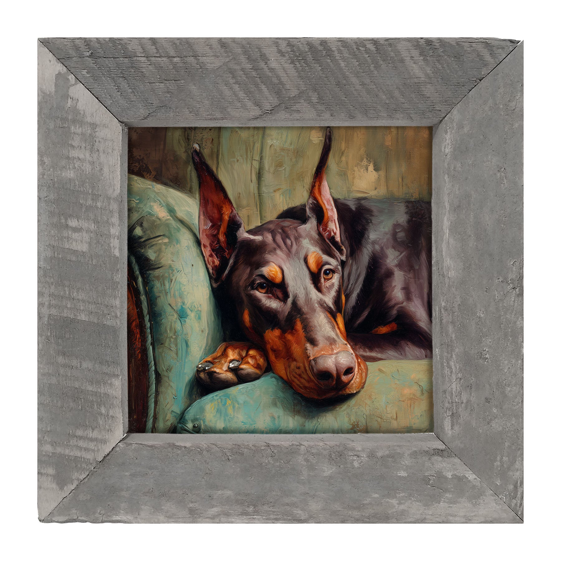 Armchair with Doberman Pinscher Dog - Framed Art
