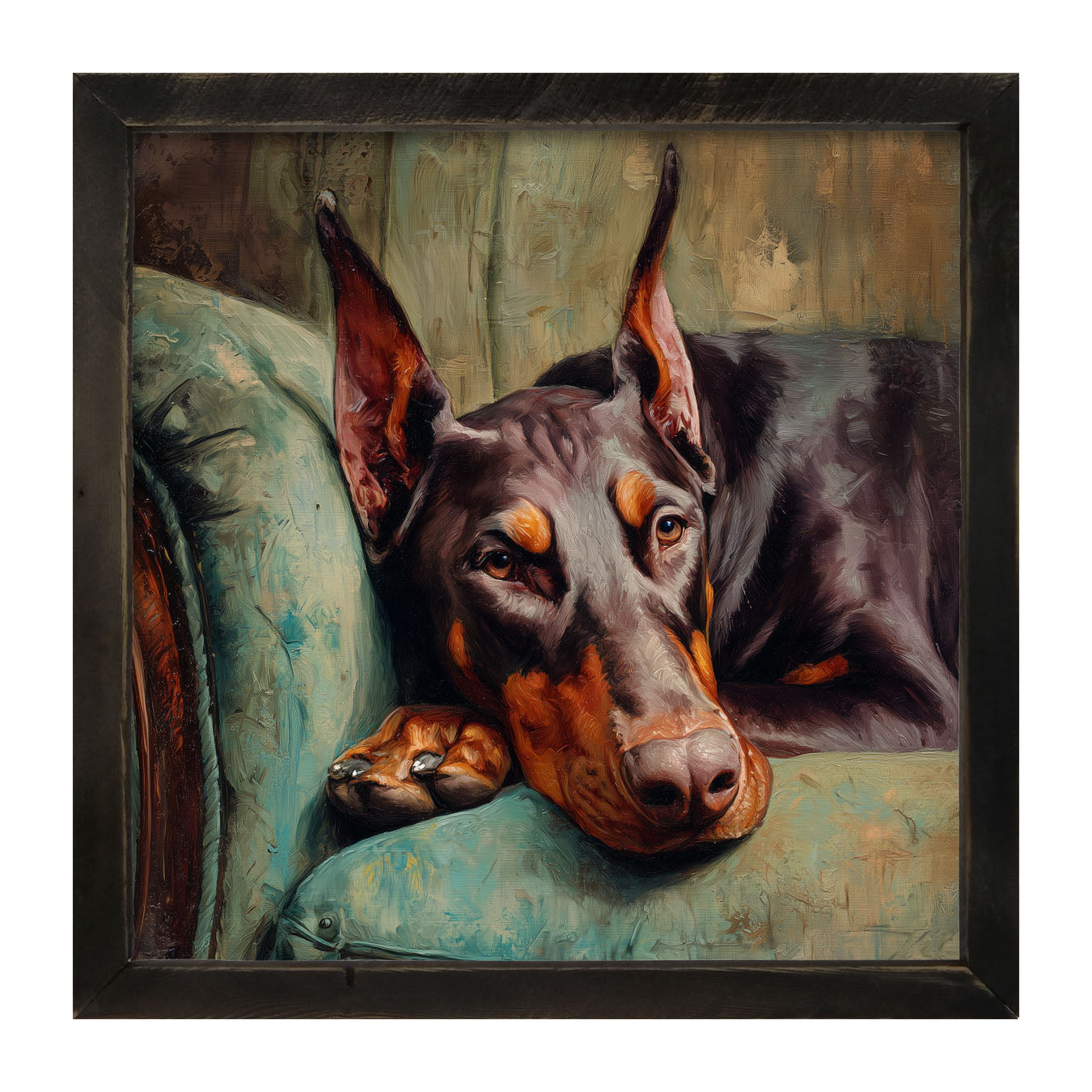 Armchair with Doberman Pinscher Dog - Framed Art