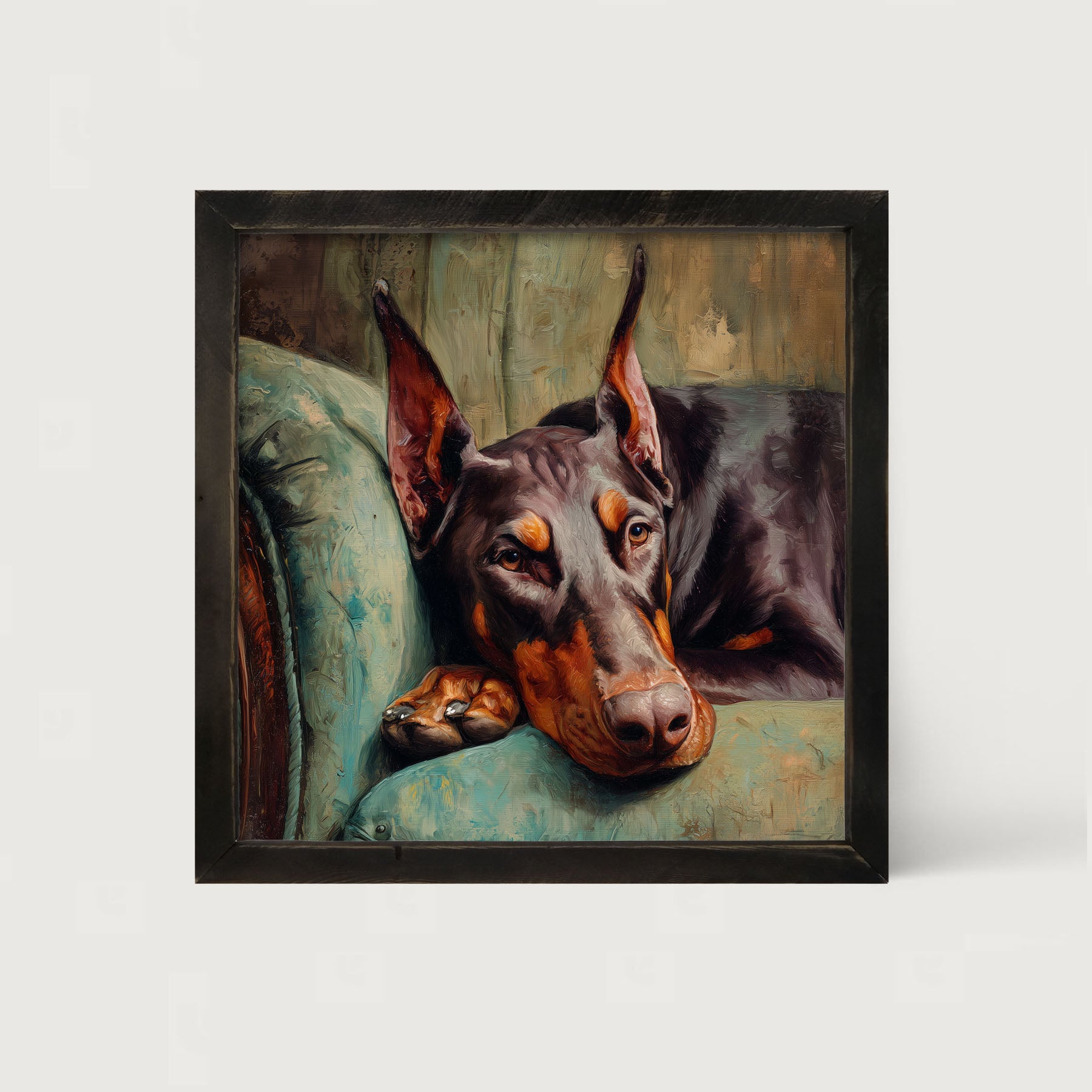 Armchair with Doberman Pinscher Dog - Framed Art