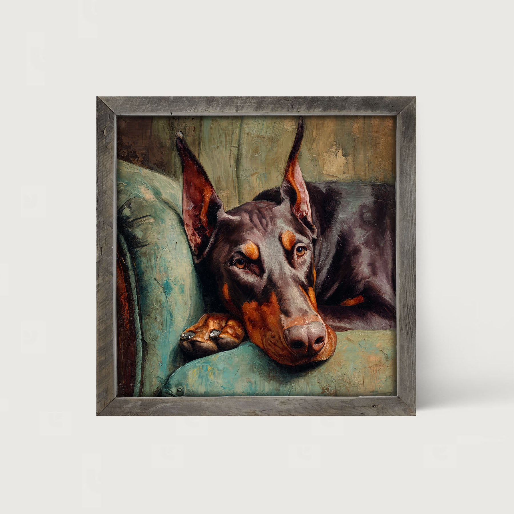 Armchair with Doberman Pinscher Dog - Framed Art
