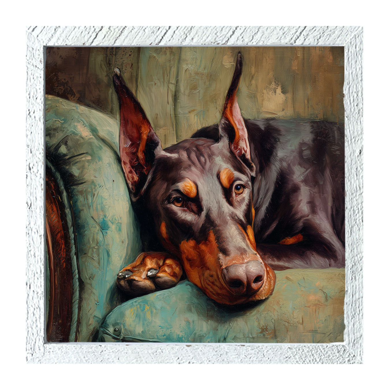 Armchair with Doberman Pinscher Dog - Framed Art