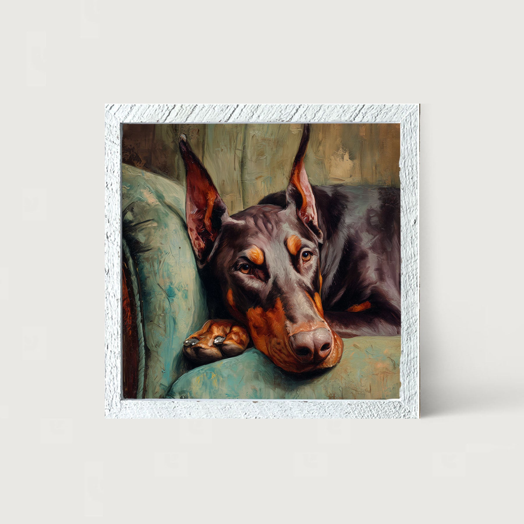 Armchair with Doberman Pinscher Dog - Framed Art