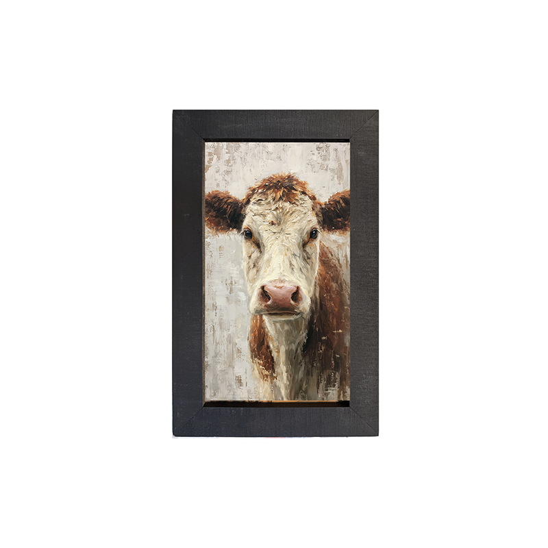 Farm Life Portrait - Brown and White Cow - Framed Art