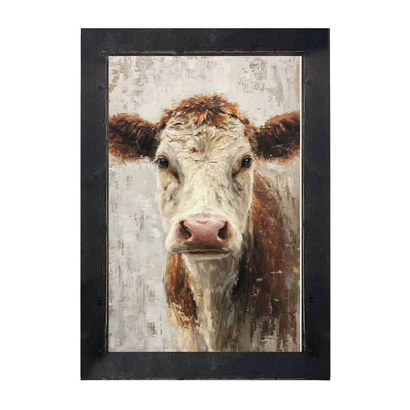 Farm Life Portrait - Brown and White Cow - Framed Art