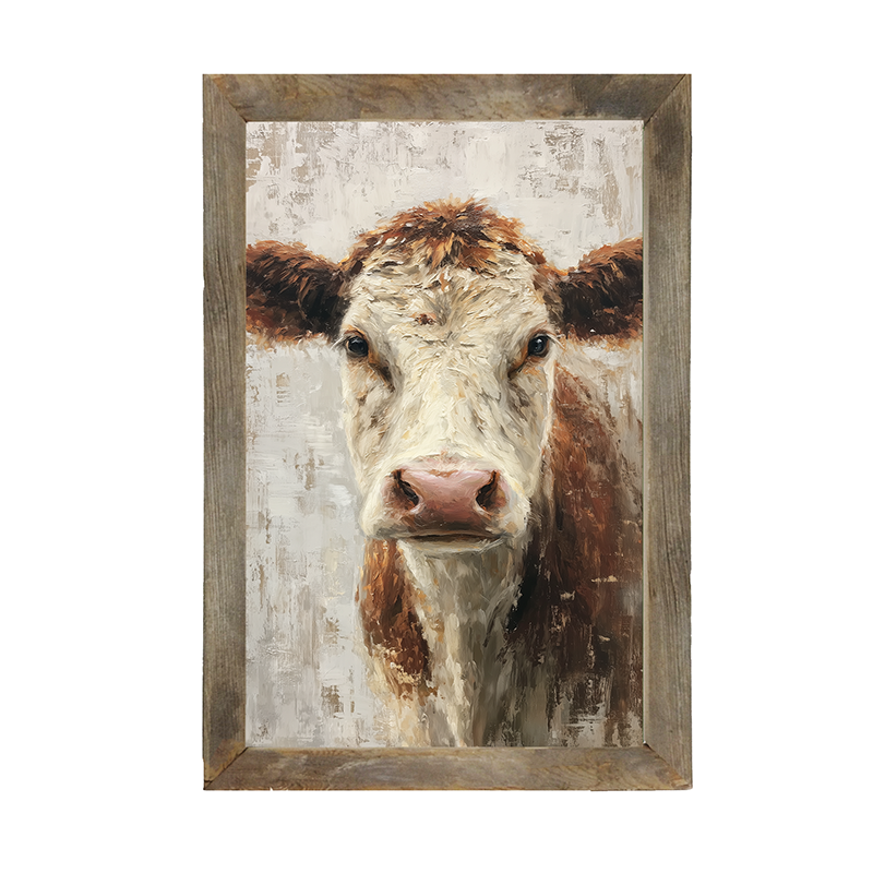 Farm Life Portrait - Brown and White Cow - Framed Art