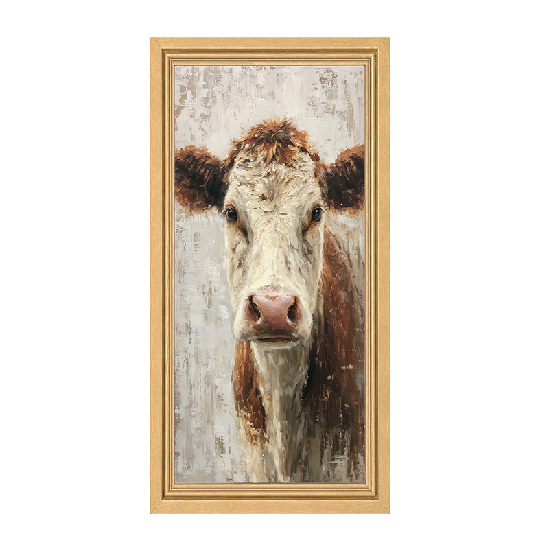 Farm Life Portrait - Brown and White Cow - Framed Art