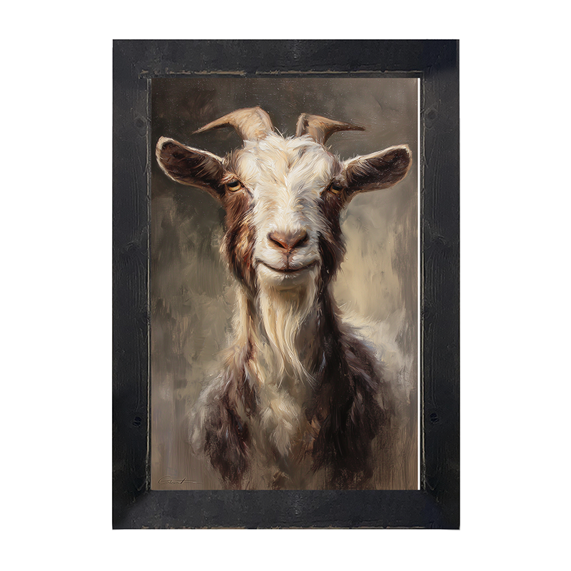 Farm Life Portrait - Brown and White Goat - Framed Art