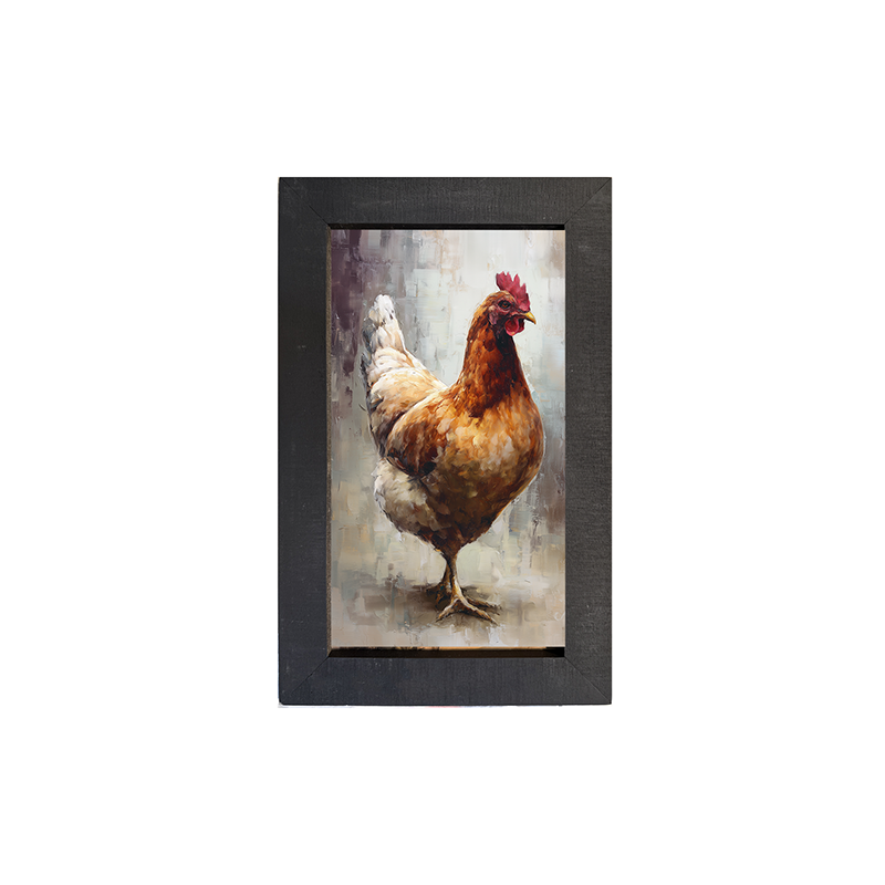 Farm Life Portrait - Brown and White Rooster - Framed Art