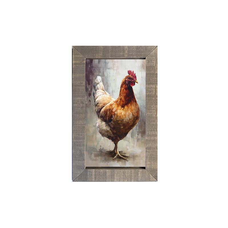 Farm Life Portrait - Brown and White Rooster - Framed Art