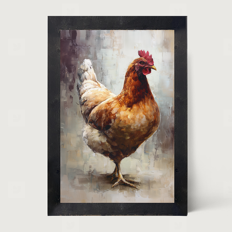 Farm Life Portrait - Brown and White Rooster