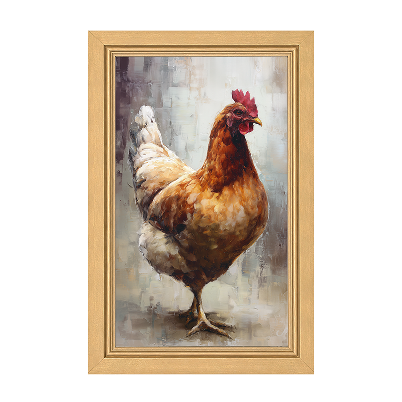 Farm Life Portrait - Brown and White Rooster - Framed Art