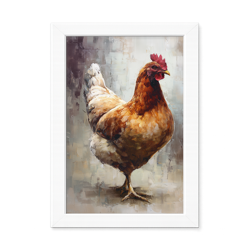 Farm Life Portrait - Brown and White Rooster