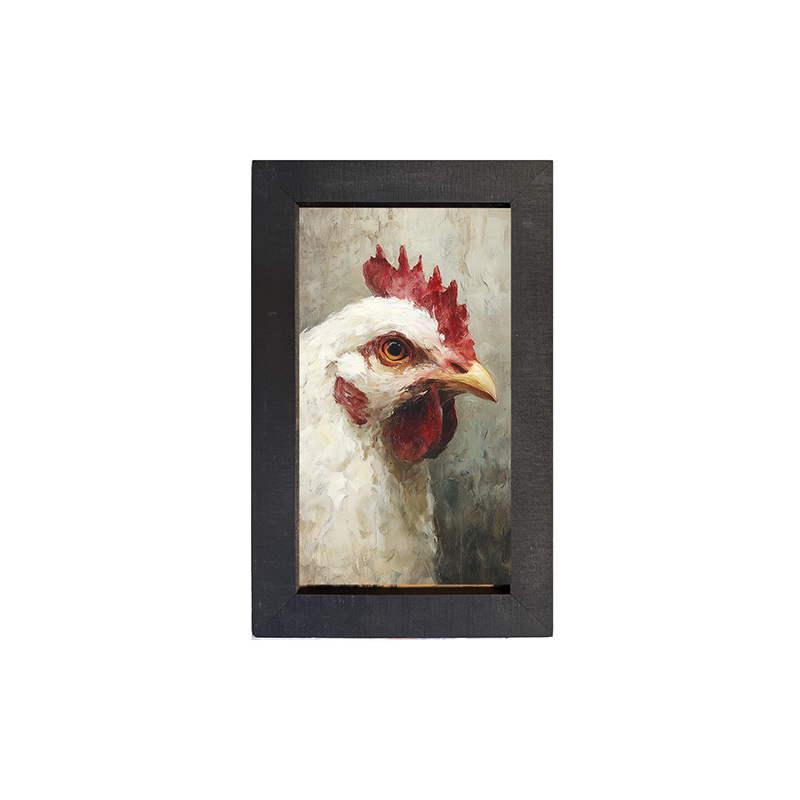 Farm Life Portrait - White Rooster - Framed Art