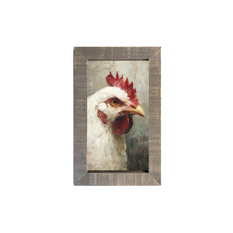 Farm Life Portrait - White Rooster - Framed Art