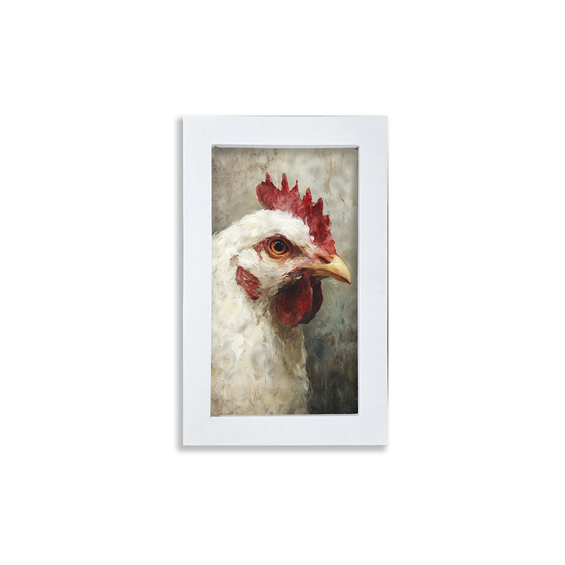 Farm Life Portrait - White Rooster - Framed Art