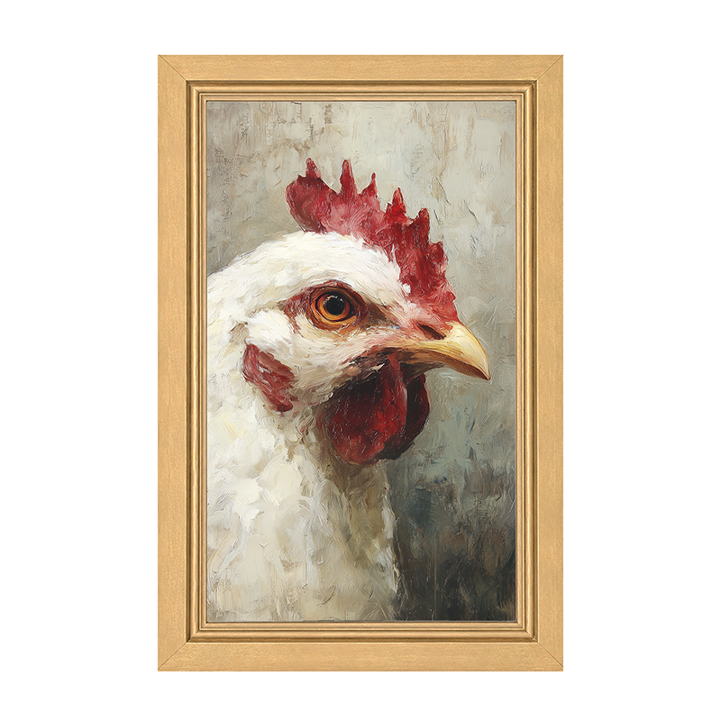 Farm Life Portrait - White Rooster - Framed Art