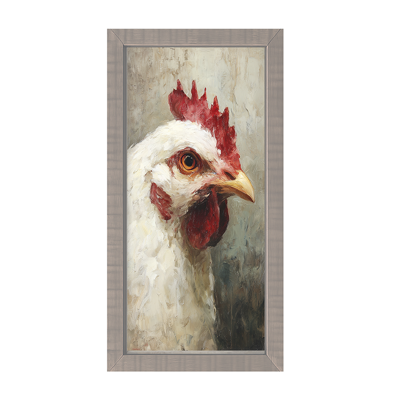 Farm Life Portrait - White Rooster - Framed Art