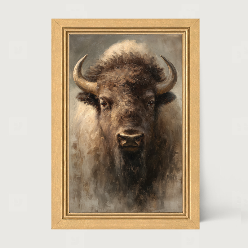 Farm Life Portrait - Brown Buffalo - Framed Art