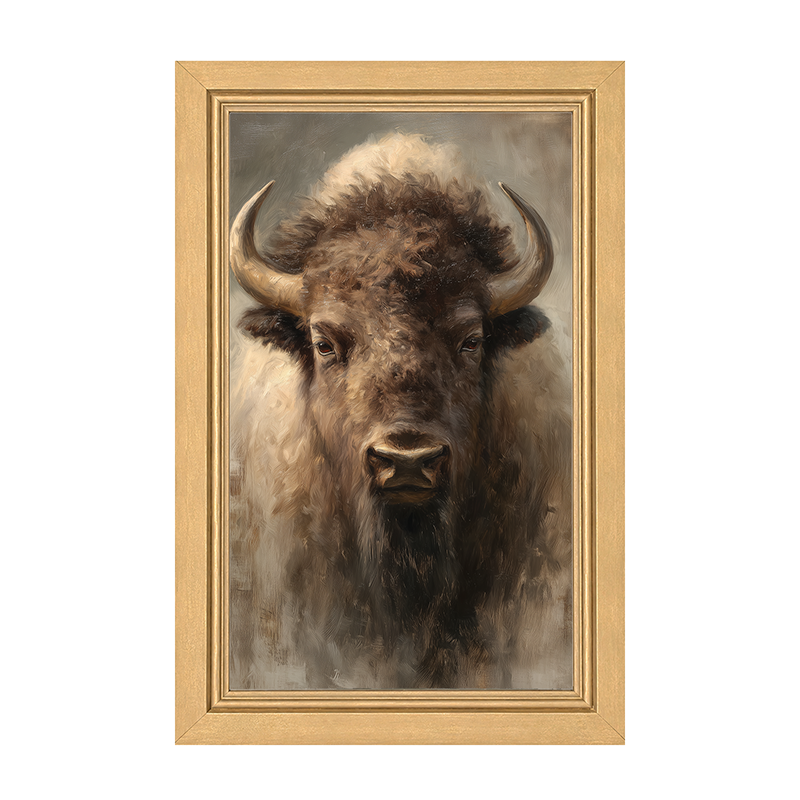 Farm Life Portrait - Brown Buffalo - Framed Art