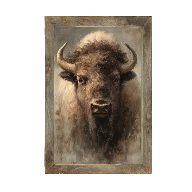 Farm Life Portrait - Brown Buffalo - Framed Art