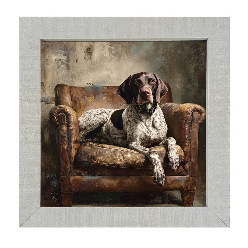 Armchair with American Pointer Dog - Framed Art