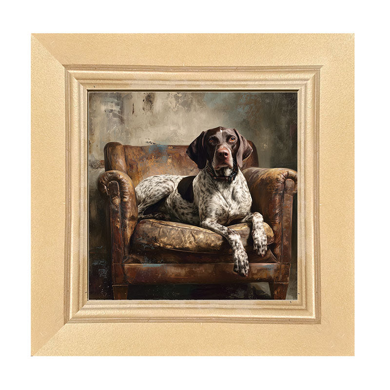 Armchair with American Pointer Dog - Framed Art