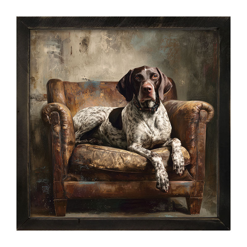 Armchair with American Pointer Dog - Framed Art