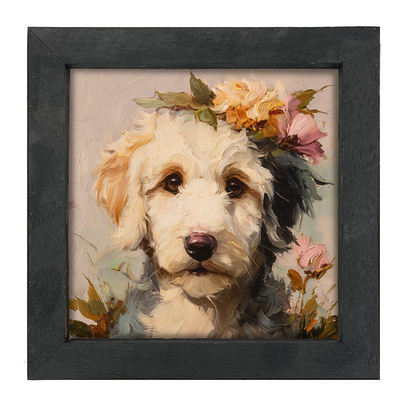 Spring Season White Labradoodle - Framed Art