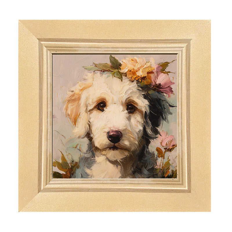 Spring Season White Labradoodle - Framed Art