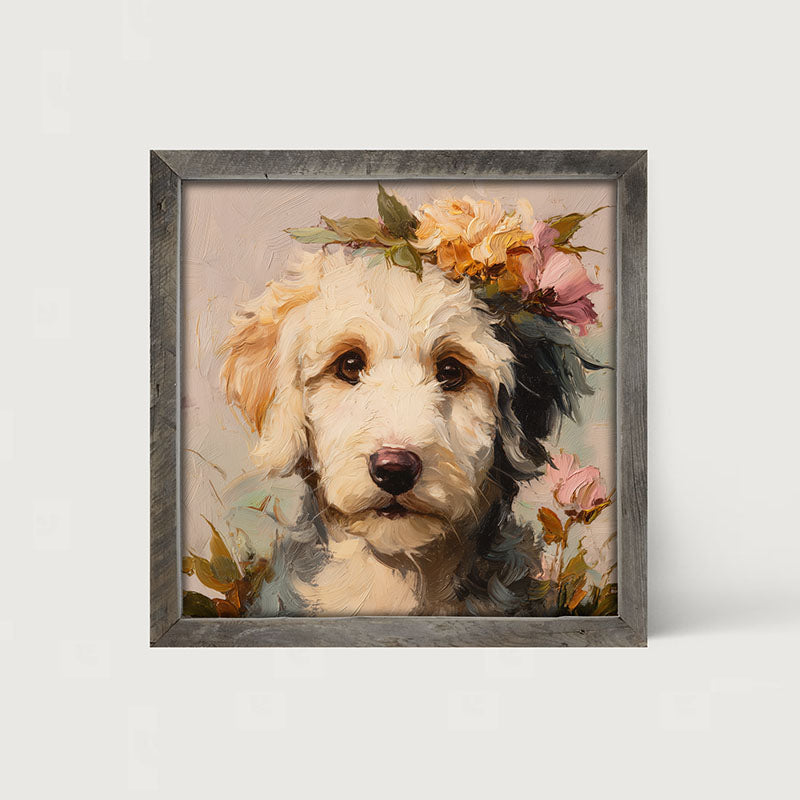 Spring Season White Labradoodle - Framed Art
