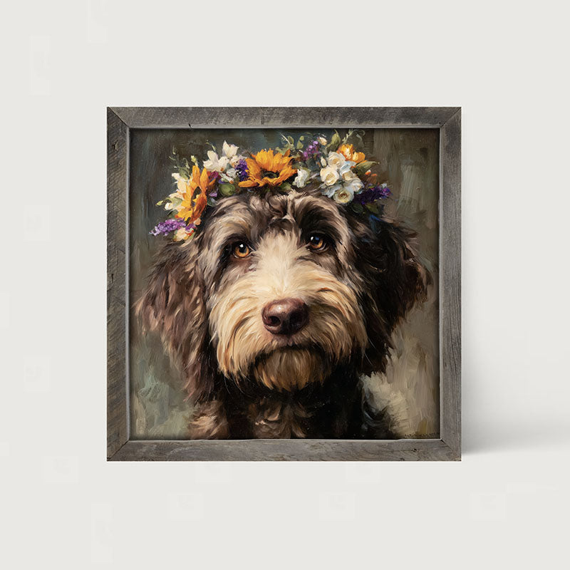 Spring Season Black Labradoodle - Framed Art