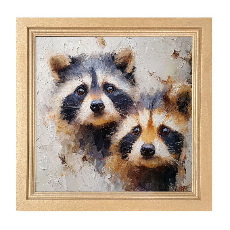 Animal Buddies - Posing Raccoons - Framed Art