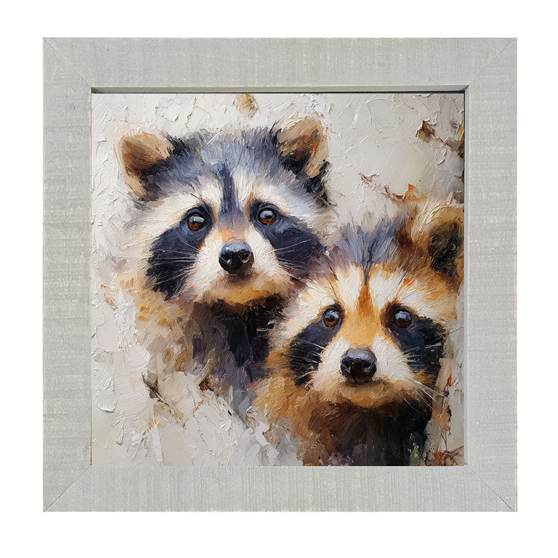 Animal Buddies - Posing Raccoons - Framed Art