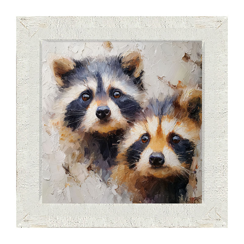 Animal Buddies - Posing Raccoons - Framed Art