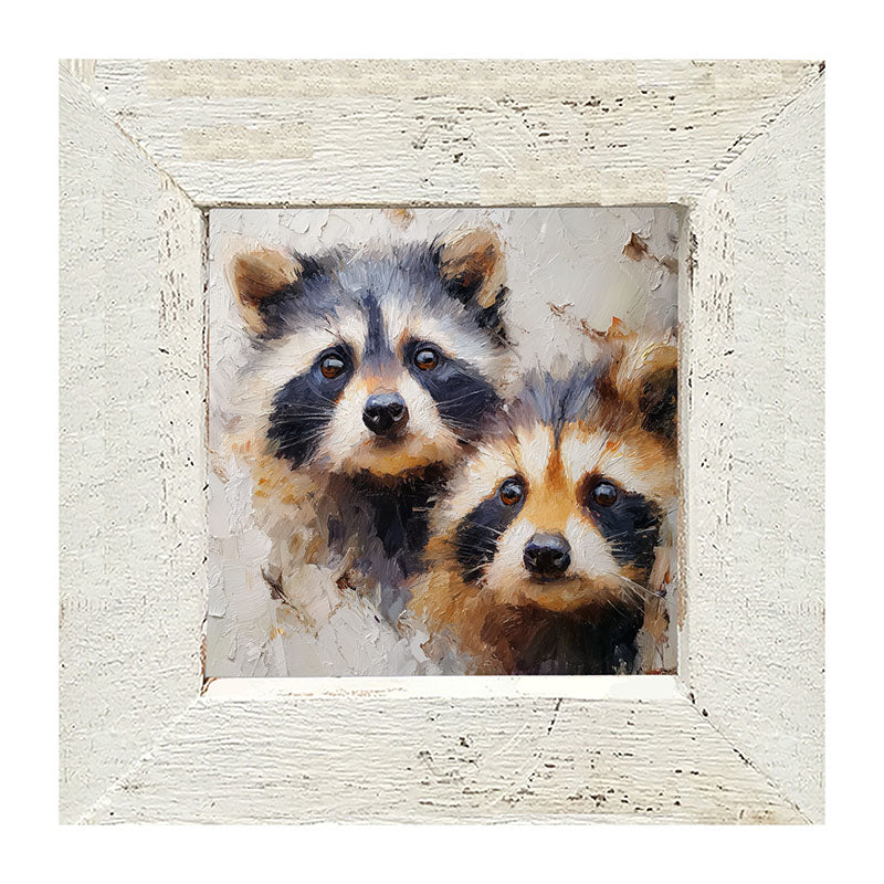 Animal Buddies - Posing Raccoons - Framed Art