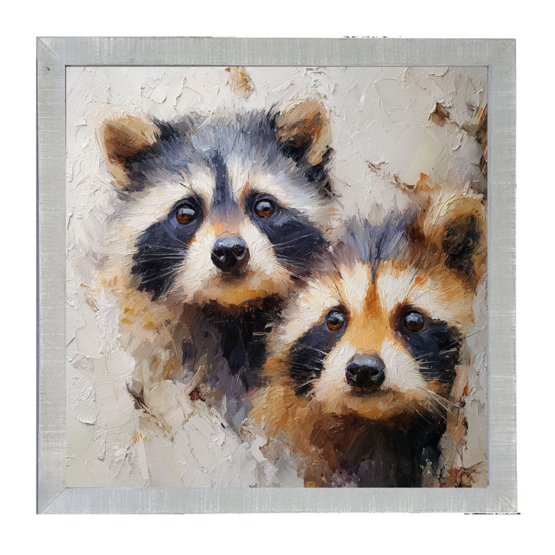 Animal Buddies - Posing Raccoons - Framed Art