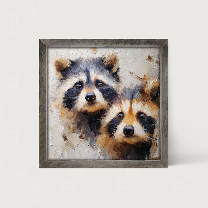 Animal Buddies - Posing Raccoons - Framed Art