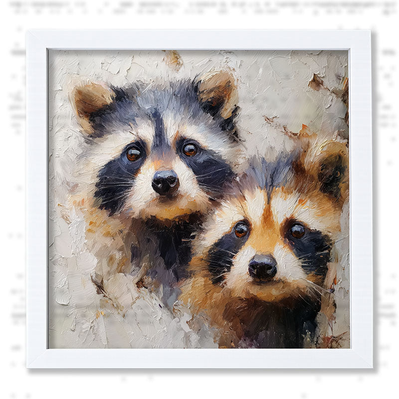 Animal Buddies - Posing Raccoons - Framed Art
