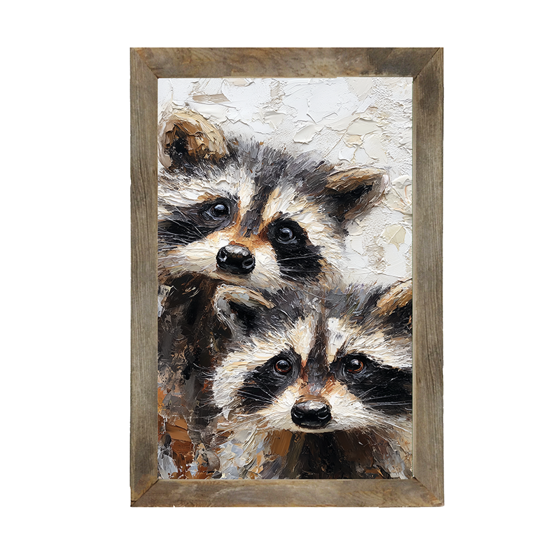 Animal Buddies - Curious Raccoons - Framed Art