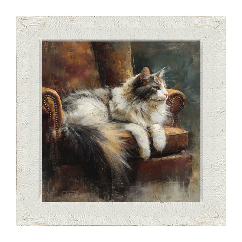 Armchair with Long Haired Cat - Framed Art